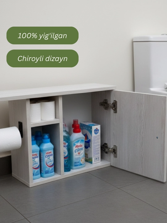 Devorga osiladigan javon, hamom va hojatxona uchun juda mos