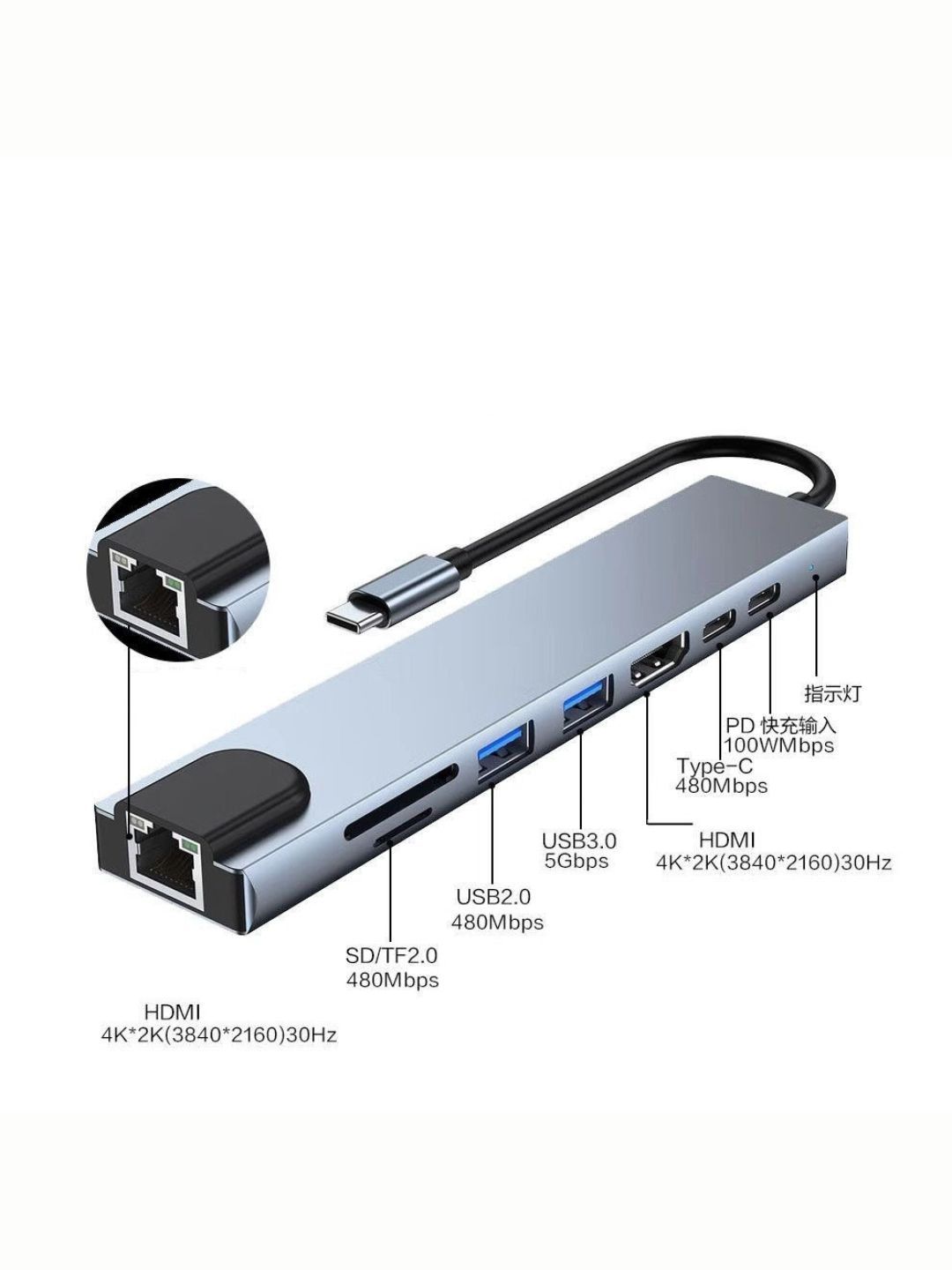 USB Type-C 8 в 1 для MacBook, USB-концентратор 3.0 адаптер для Macbook, HDMI
