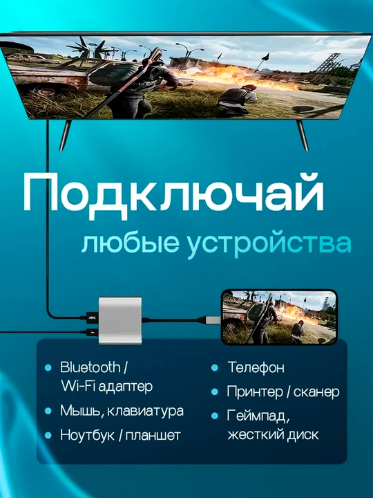 Adapter Type-c HDMI USB2.0 adapteri macbook va telefon uchun USB Type-C HDMI HD 4K