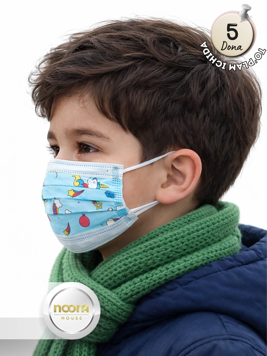 Bolalar maskasi, 3 qatlamli himoya, rangli dizayn, 5 dona NOORA KIDS