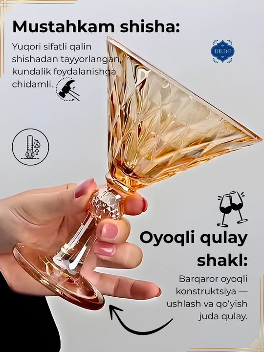 Martini va fujer to'plami, shishali, 6 dona, sharbat va shirinliklar uchun