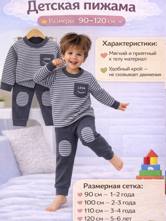 Bolalar pijamasi ,yumshoq va qulay bolalar uy kiyimi, Xitoy  ( 1-6yosh) - 