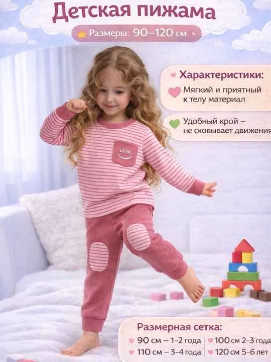 Bolalar pijamasi ,yumshoq va qulay bolalar uy kiyimi, Xitoy  ( 1-6yosh) - 