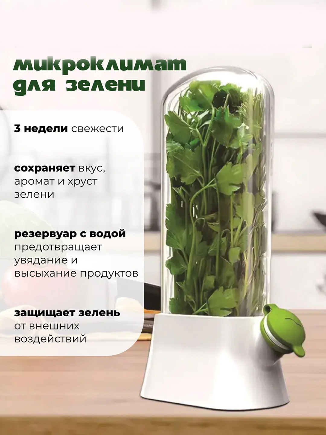 Ko‘kat saqlash konteyneri, suv rezervuarli muzlatgich organayzeri 500 ml
