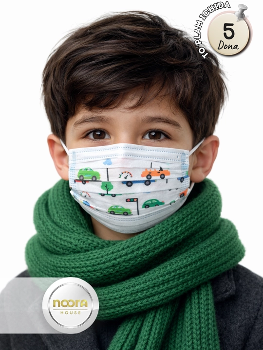 Bolalar maskasi, 3 qatlamli himoya, rangli dizayn, 5 dona NOORA KIDS