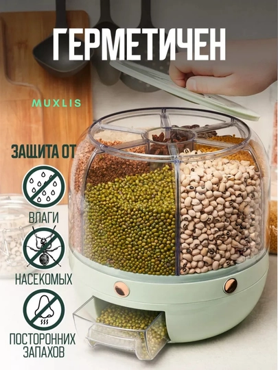360° aylanuvchi dispenser, konteyner, don idish, don, yorma, yeryongoqlar uchun, 6 bolimli