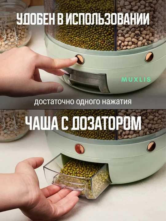 360° aylanuvchi dispenser, konteyner, don idish, don, yorma, yeryongoqlar uchun, 6 bolimli