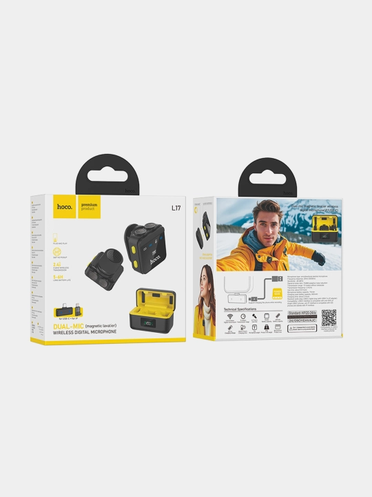 Mikrofon Hoco L17, simsiz, raqamli, magnitli, Type-C/iP, adapter bilan birga yetkaziladi - 