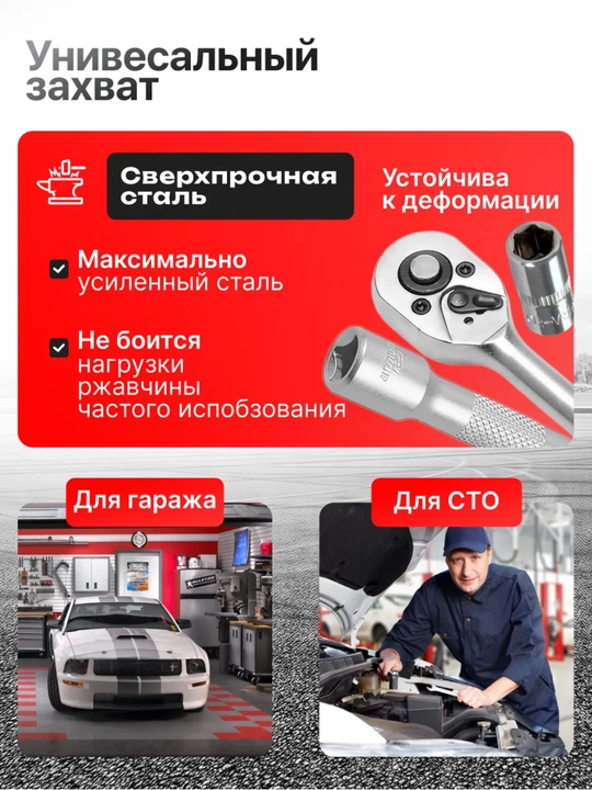 Набор торцевых головок с трещоткой, 12 шт, 1/4