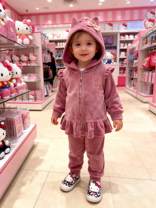 Hello Kitty dizaynli yumshoq velur kostyum, Disney brendi, 3-36 oy - 