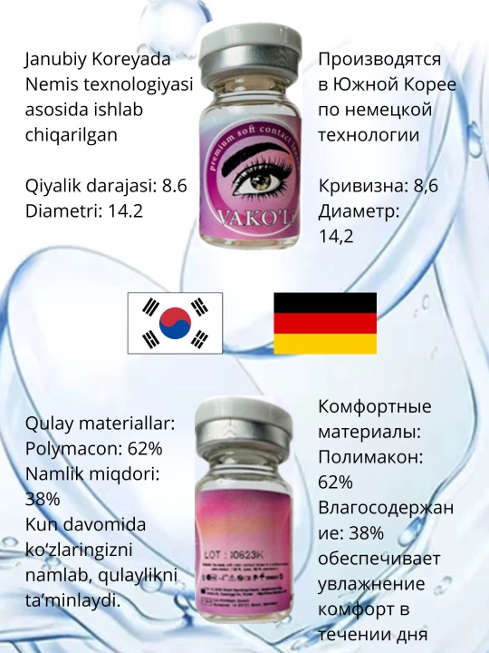 Контактные линзы, прозрачные, CLEAR Blue