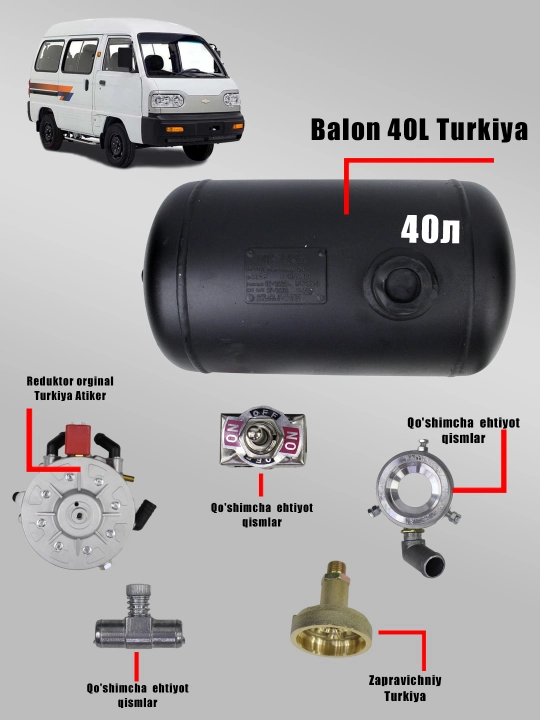 Propan gaz uskunasi o'rnatish uchun (DAMAS va LABO) balon 40l - 