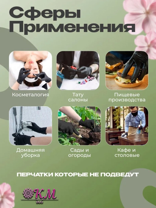 Прочные черные нитриловые перчатки 100 шт — хозяйственные и одноразовые