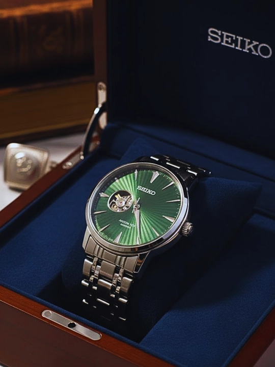 Seiko Tristar klassik soat, mexanik avtomatik zavod, eko-charm remeshok, kalendar - 