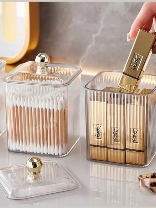 Kosmetik organizer Gold akril quti – paxtrali disk va paxta tayoqchalari uchun