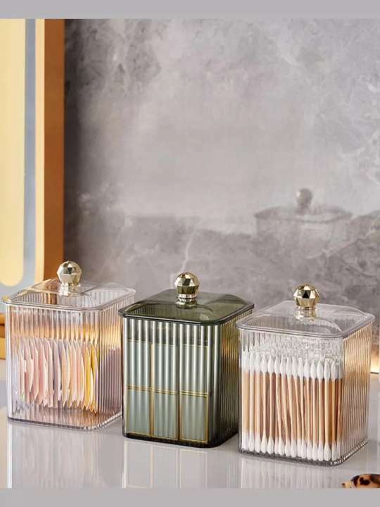 Kosmetik organizer Gold akril quti – paxtrali disk va paxta tayoqchalari uchun