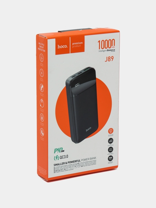 Tashqi batareya quvvat banki Hoco J89 PD20W+QC3.0, 10000 mA/soat, qora