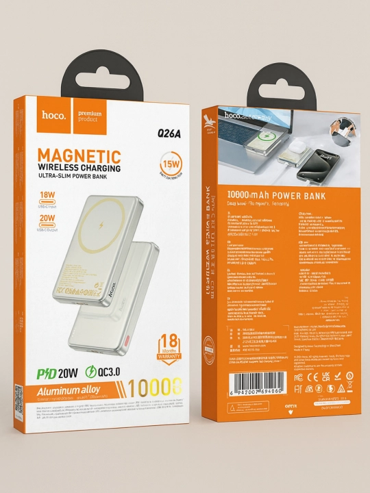 HOCO Q26A MagSafe 10000mAh quvvat banki (15W simsiz, 20W quvvat)