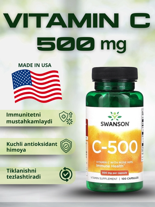 Swanson C 500 mg na'matak bilan, kapsulalar - 