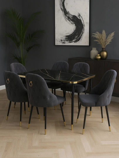 Современный обеденный стол и стулья — ECMEBEL-ECOZIYRAT-СЕРЫЙ-6