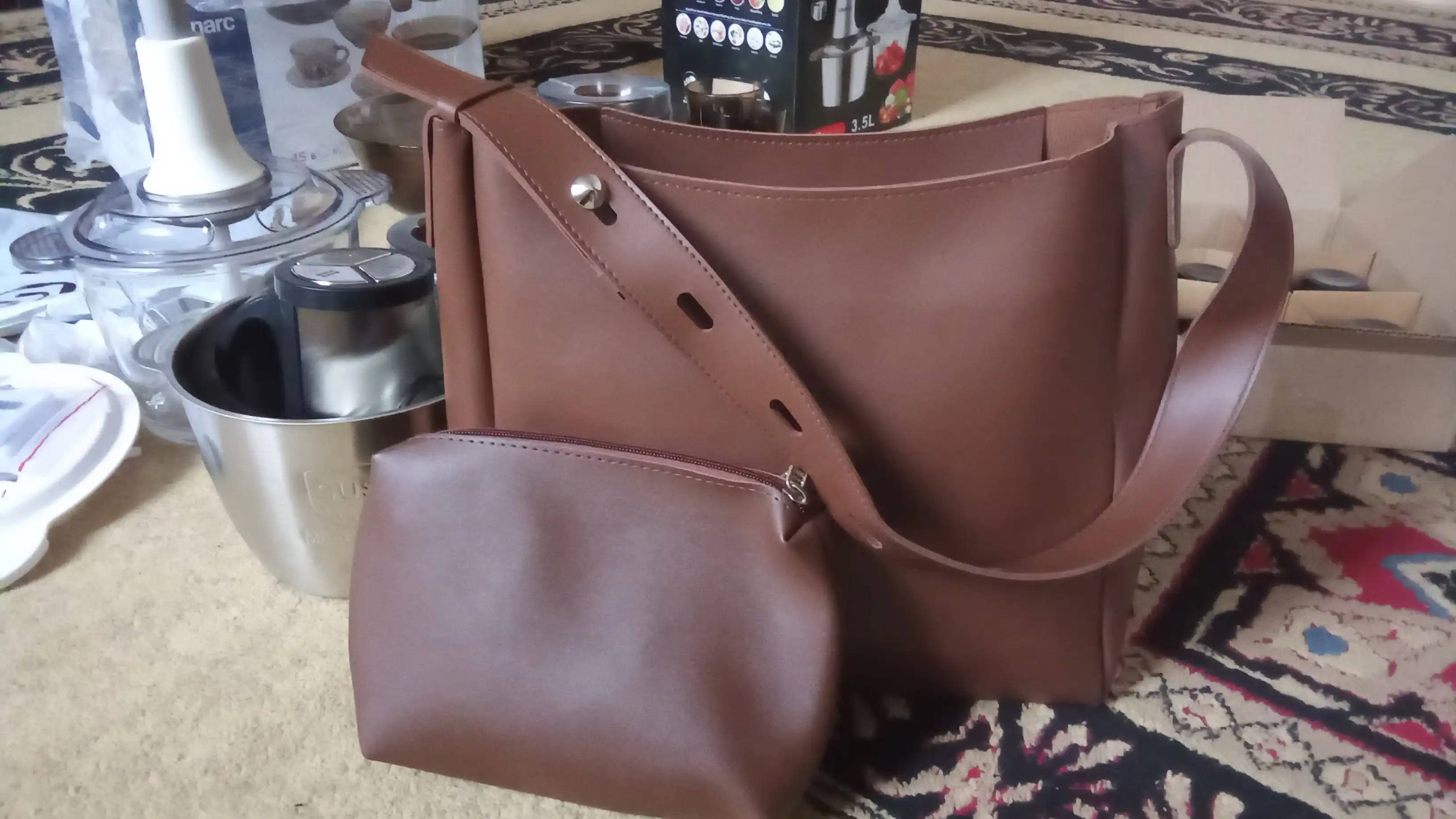 Sumka ayollar uchun 2 tasi 1 da, yelkama katta shopper-kosmetik sumka, eco teridan