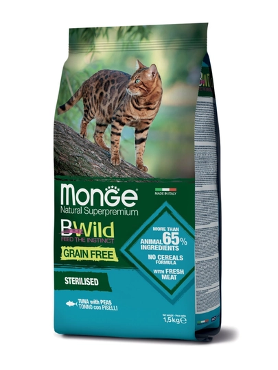 Корм сухой для стерилизованных кошек Monge BWild Cat Sterilized Tuna, 1.5 кг