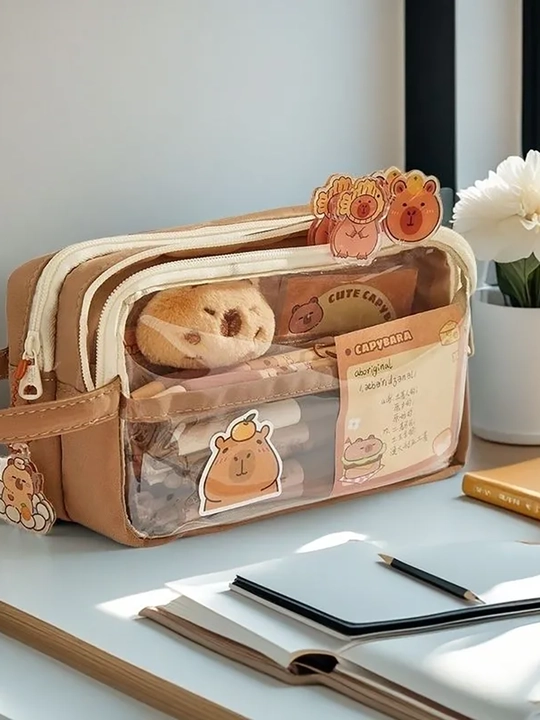Пенал с игрушкой и наклейками школьный капибара 35 предметов в комплекте