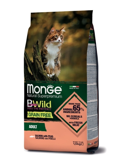 Корм сухой для кошек Monge BWild Cat Adult Salmon, 1.5 кг, с лососем