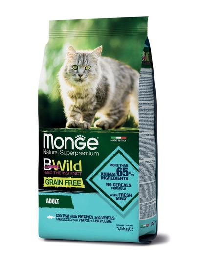 Корм сухой для кошек Monge BWild Cat Adult Cod, 1.5 кг, с треской