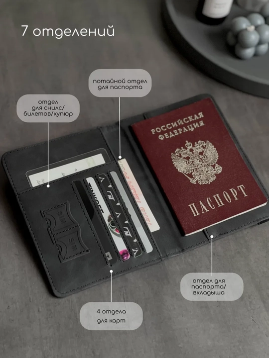 Passport va avtodokumentlar uchun g‘ilof Travel Wallet — kartalar uchun 9 bo‘limli
