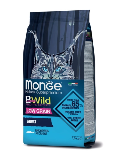 Корм сухой для кошек Monge BWild Cat Adult Anchovies, 1.5 кг, с анчоусами