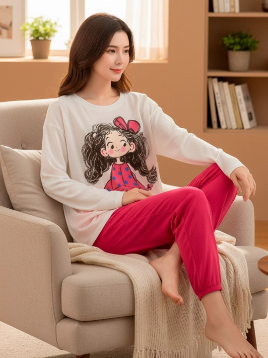 Ayollar va qizlar uchun pijama to‘plami, ko‘ylak va shim, kichik o‘lchamli
