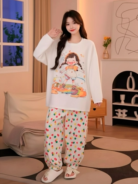 Ayollar va qizlar uchun pijama to‘plami, ko‘ylak va shim, kichik o‘lchamli