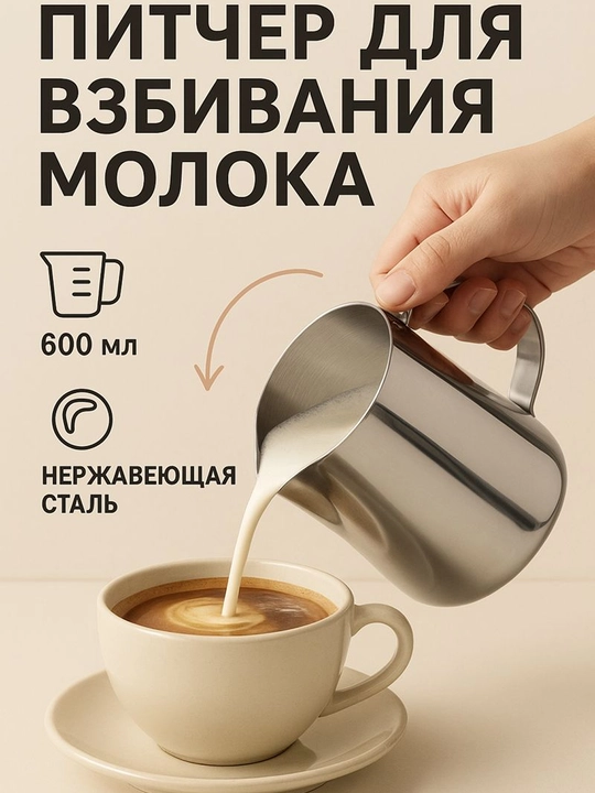 350 ml zanglamaydigan po'latdan yasalgan o'lchash krujkasi, sut, Latte san'ati uchun - 