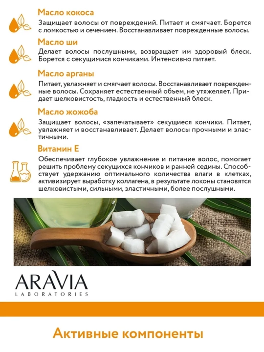 Маска для волос Aravia для питания, укрепления, сохранения цвета, для роста волос, 200 мл