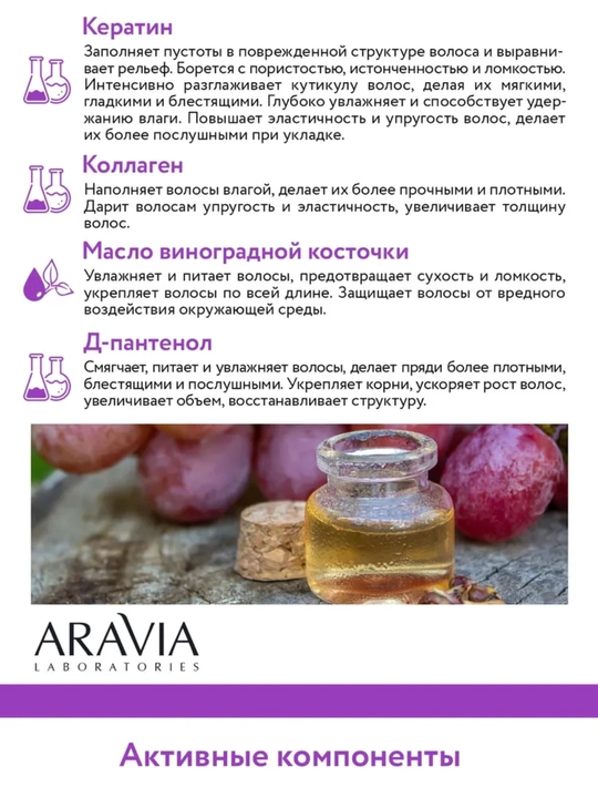 Маска для волос Aravia для питания, укрепления, сохранения цвета, для роста волос, 200 мл