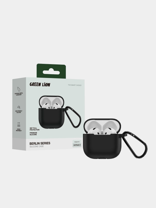 Чехлы для наушников, Green Lion Silicone Case, AirPods 4, Pro 2/Pro 3. Чехол с карабином