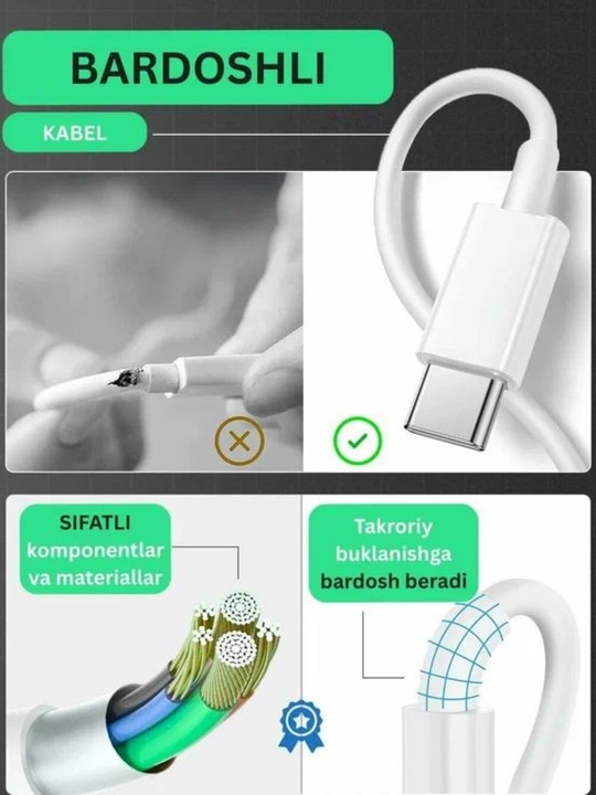 IPhone Zaryadlovchi Tez Zaryadlovchi Type-C/Lightning Kabel 35W
