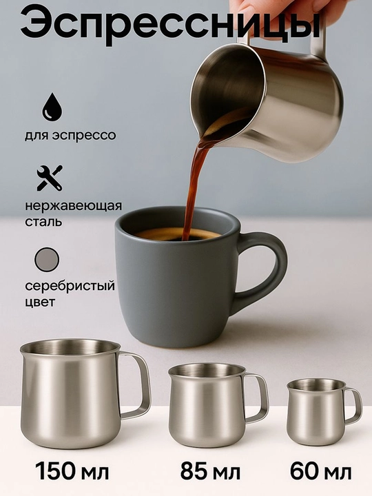 Espresso, sut, qaymoq, soslar va qahva uchun 150ml zanglamaydigan po'latdan yasalgan idish - 