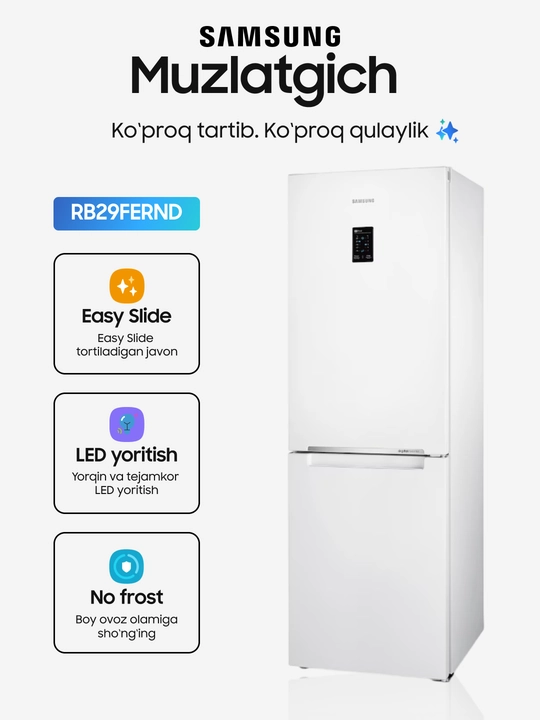 Samsung RB31FERNDSA/W3 muzlatgichi, 311 l, No Frost, inverter, A+, 37 dB - 