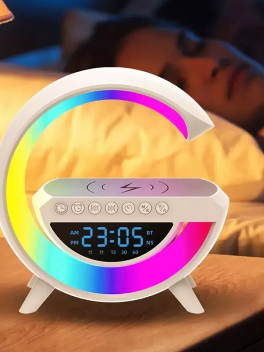 Умная колонка RGB, с будильником, светодиодный ночник, беспроводная зарядка для телефона