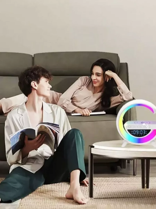 Умная колонка RGB, с будильником, светодиодный ночник, беспроводная зарядка для телефона