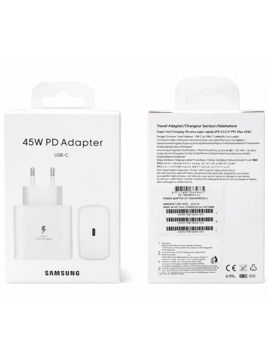 Samsung 45W PD Быстрое зарядное устройство + кабель USB-C to USB-C 3A