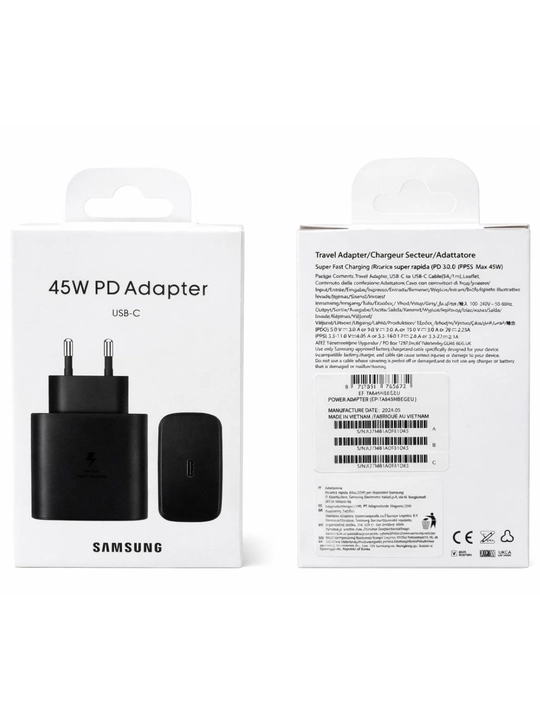 Samsung 45W PD Быстрое зарядное устройство + кабель USB-C to USB-C 3A