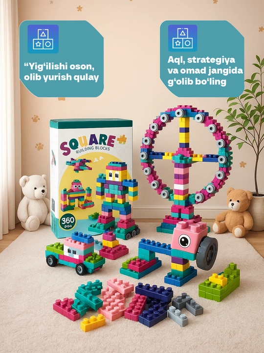 Bolalar uchun quvnoq LEGO konstruktor kreativ o‘yin va tasavvurni rivojlantiruvchi to‘plam