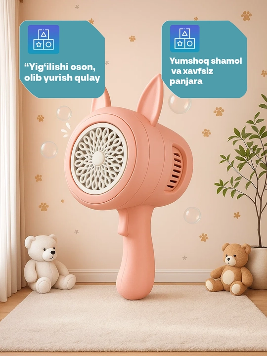 Bolalar uchun Bubble Gun o‘yinchog‘i, quvnoq sovun pufakchalari, rivojlantiruvchi o‘yin