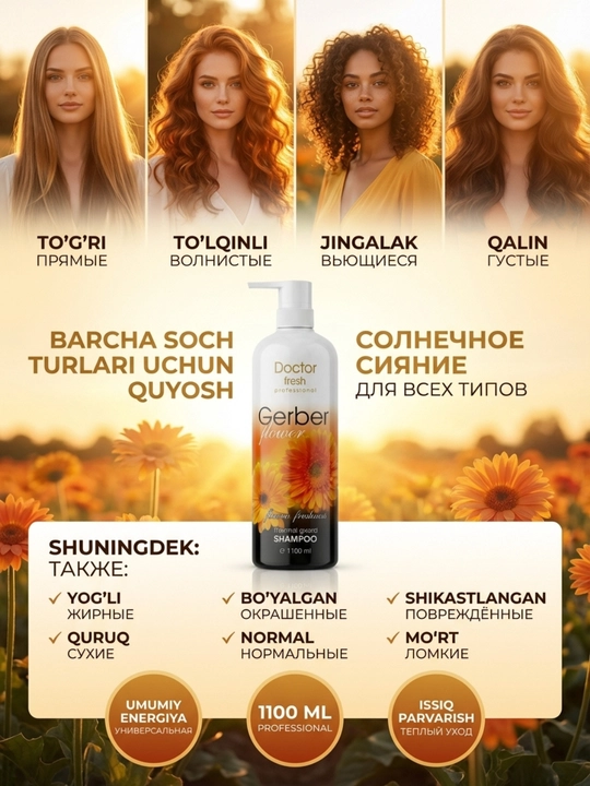 Doctor Fresh Professional shampuni, barcha turdagi sochlar uchun, 1100 ml