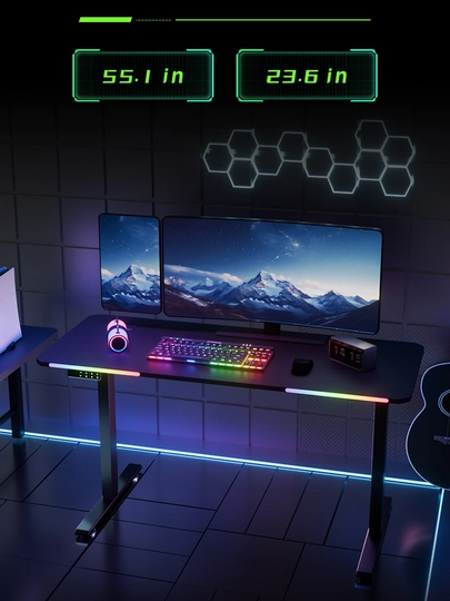 Elektron Geming Carbon stol 120–140 sm, RGB yoritishli zamonaviy gaming stol 5