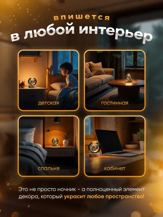 Хрустальный шар-ночник 3D, антистресс, настольный, стеклянный, светильник, 6 см
