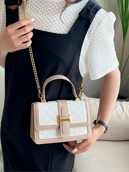 Sumkasi ayollar yelka crossbody, qora katakli, uzun tasma, kundalik